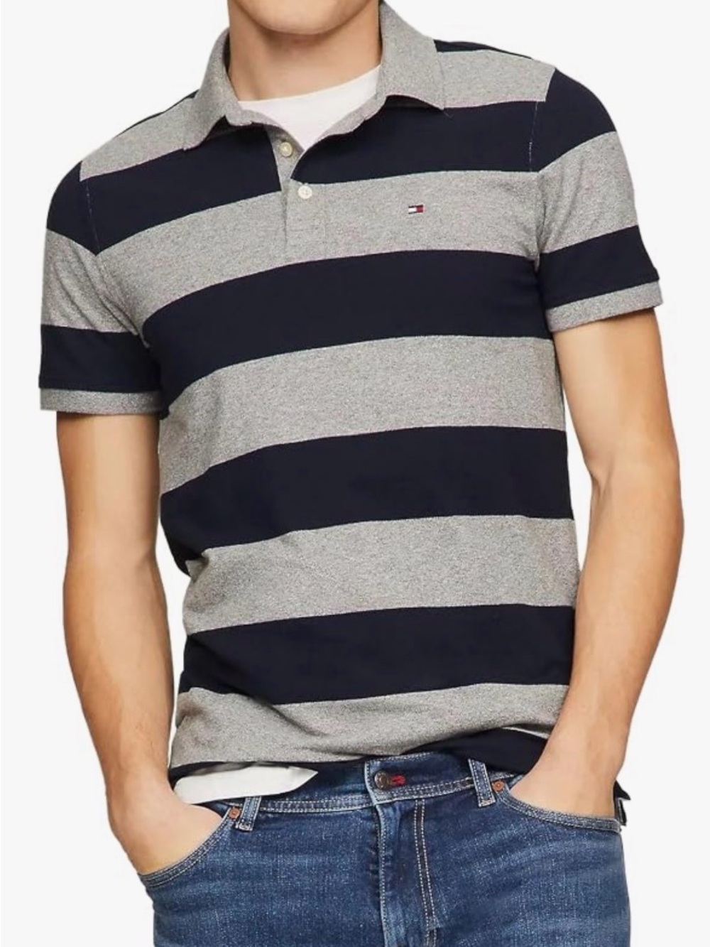 Tommy Hilfiger Slim Fit Rugby Stripe Polo Shirt - NWT - L
